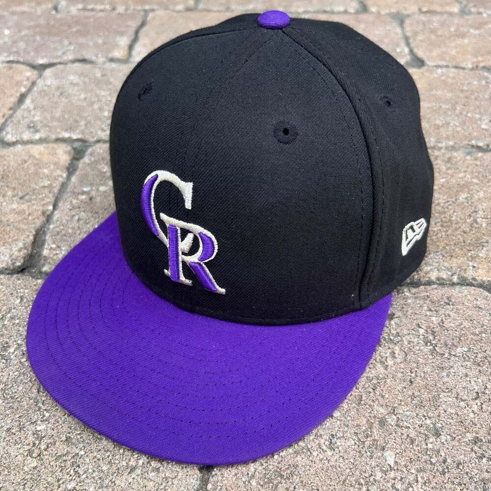 New Era Colorado Rockies 59Fifty Fitted Hat Black Purple MLB Cap Sz 7 1/4